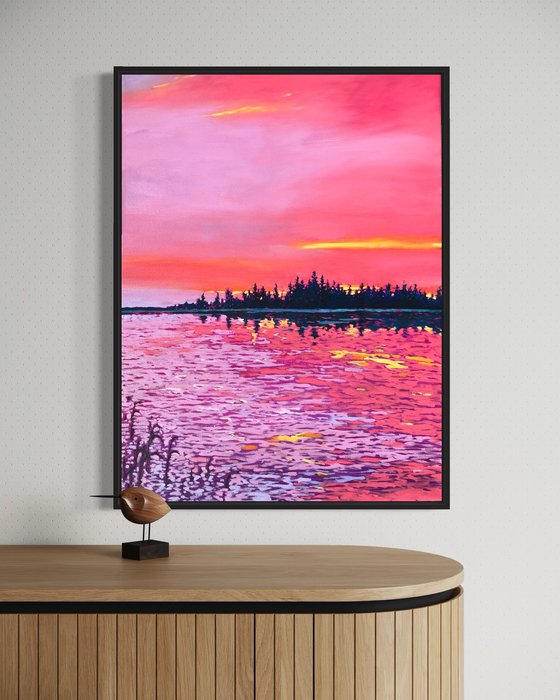 Calm. Pink sunset