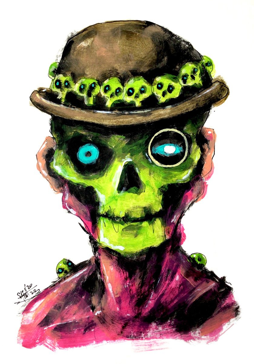 #109 Voodoo Zombie portrait painting original art, Horror Naive Outsider Folk Art Brut Str... by Ruslan Aksenov