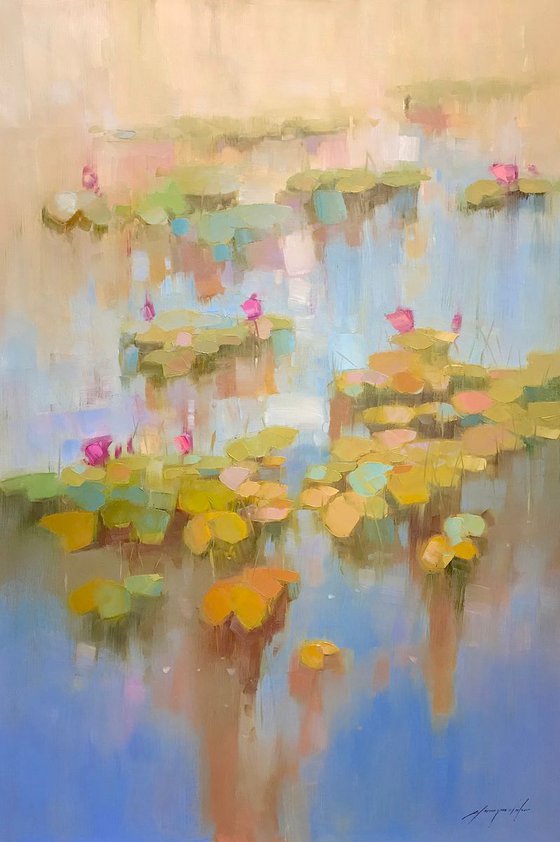 Waterlilies, Original oil Painting, Large Size, Handmade artwork, One of a Kind