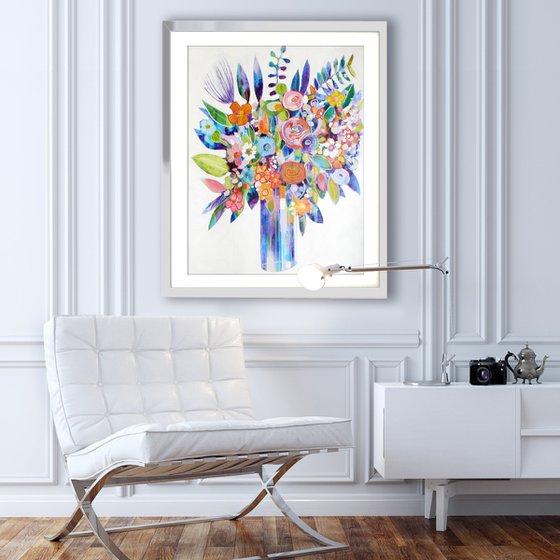 Vase of flowers (semi abstract colourful floral / flower painting)