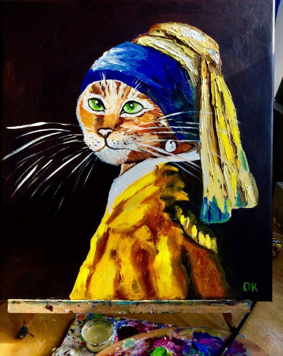 Cat with the pearl earring #4.Best seller . Feline art.
