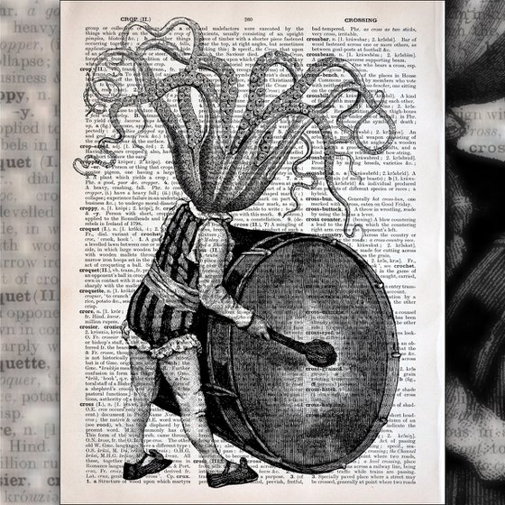 The Tin Drum - Collage Art Print on Large Real English Dictionary Vintage Book Page