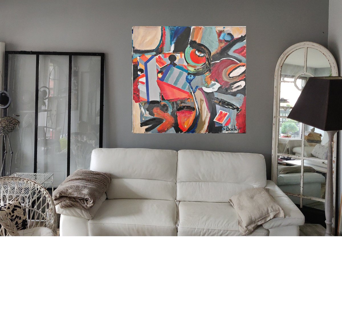 Abstract Acrylic Painting By Sylvie Dodin, 39 X 39", Figurative Inspiration Acrylic Artwork, Original Artwork