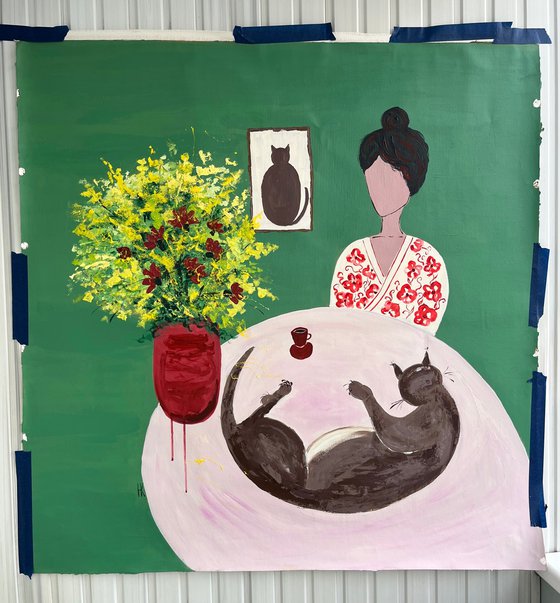 Woman with Cat original Painting