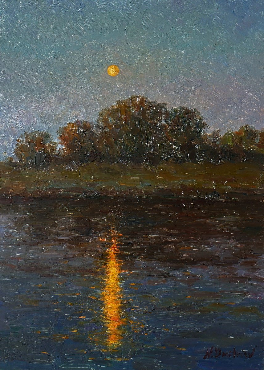 Twilight Over The Sosna River - river landscape painting by Nikolay Dmitriev