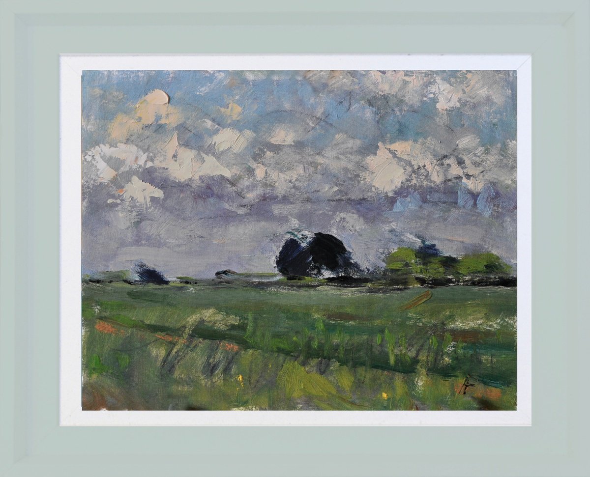 Impressionistic Landscape Oil Painting By Andre Pallat, 19 X 16, Field Near Yapton, Original Artwork