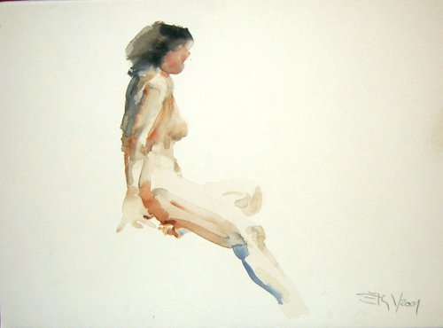 nude sitting pose by Goran Žigolić Watercolors