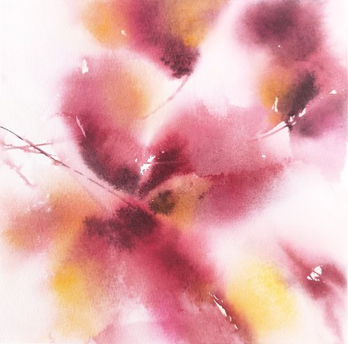 Burgundy abstract flowers by Olga Grigo