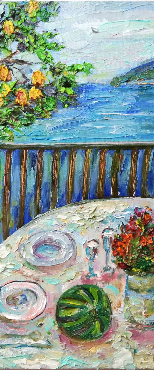 "Summer in Southern Italy " Original Oil Painting 9x7" by Katia Ricci