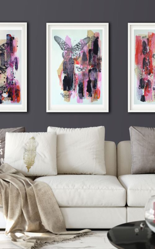 Set of 3 original mixed media paintings by Carolynne Coulson