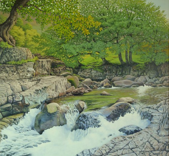 "A SECRET PLACE" Lake District waterfall landscape painting