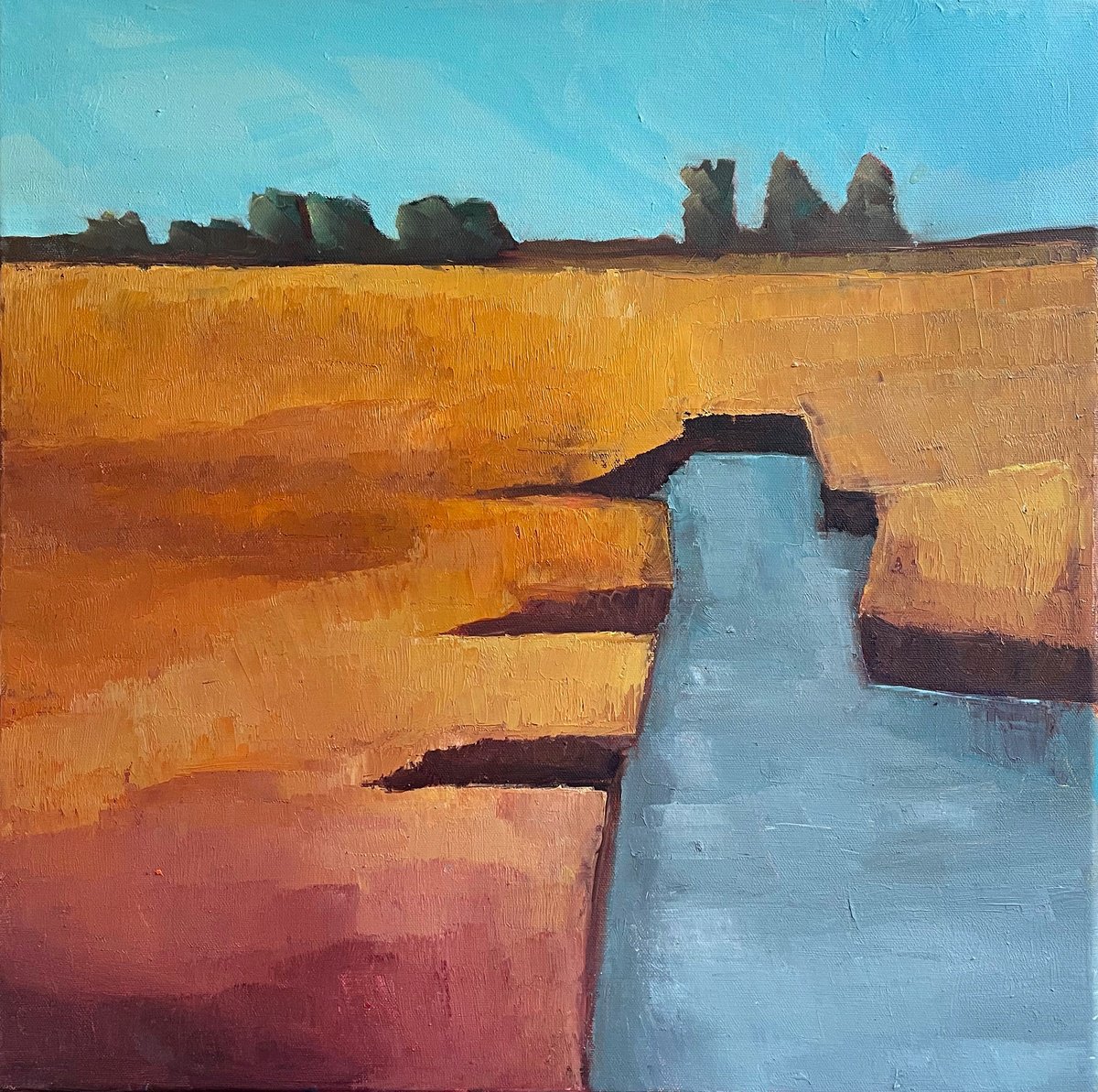 Impressionistic Landscape Oil Painting By Ulli Schmitt, 20 X 20", Quiet Land, Original Artwork