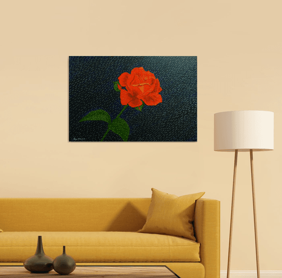 Diamond Rain - Red Rose in Rain abstract painting; home, office decor; gift idea