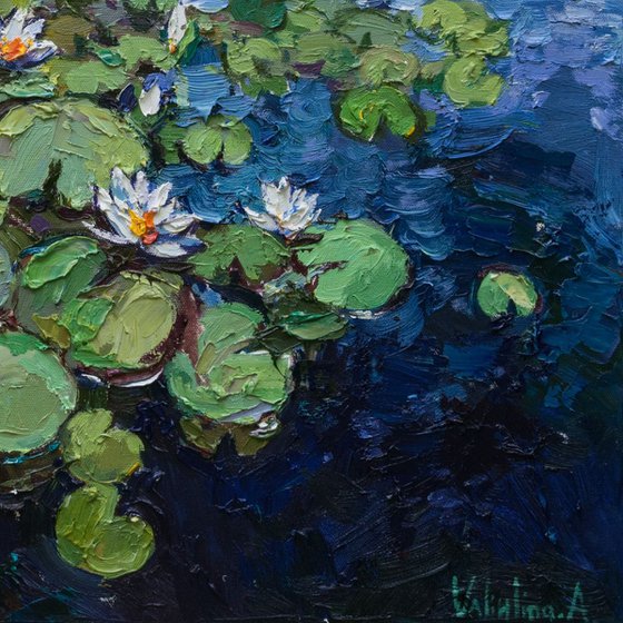 White water lilies Original Oil painting