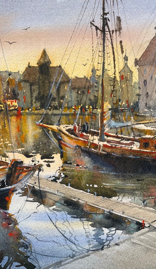 Yacht sun. Watercolor painting by Samira Yanushkova