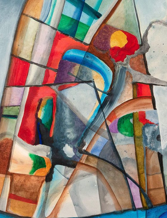 House at the river Large abstract painting