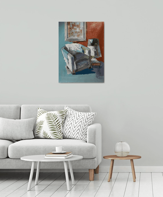 Room interior,chair, lamp