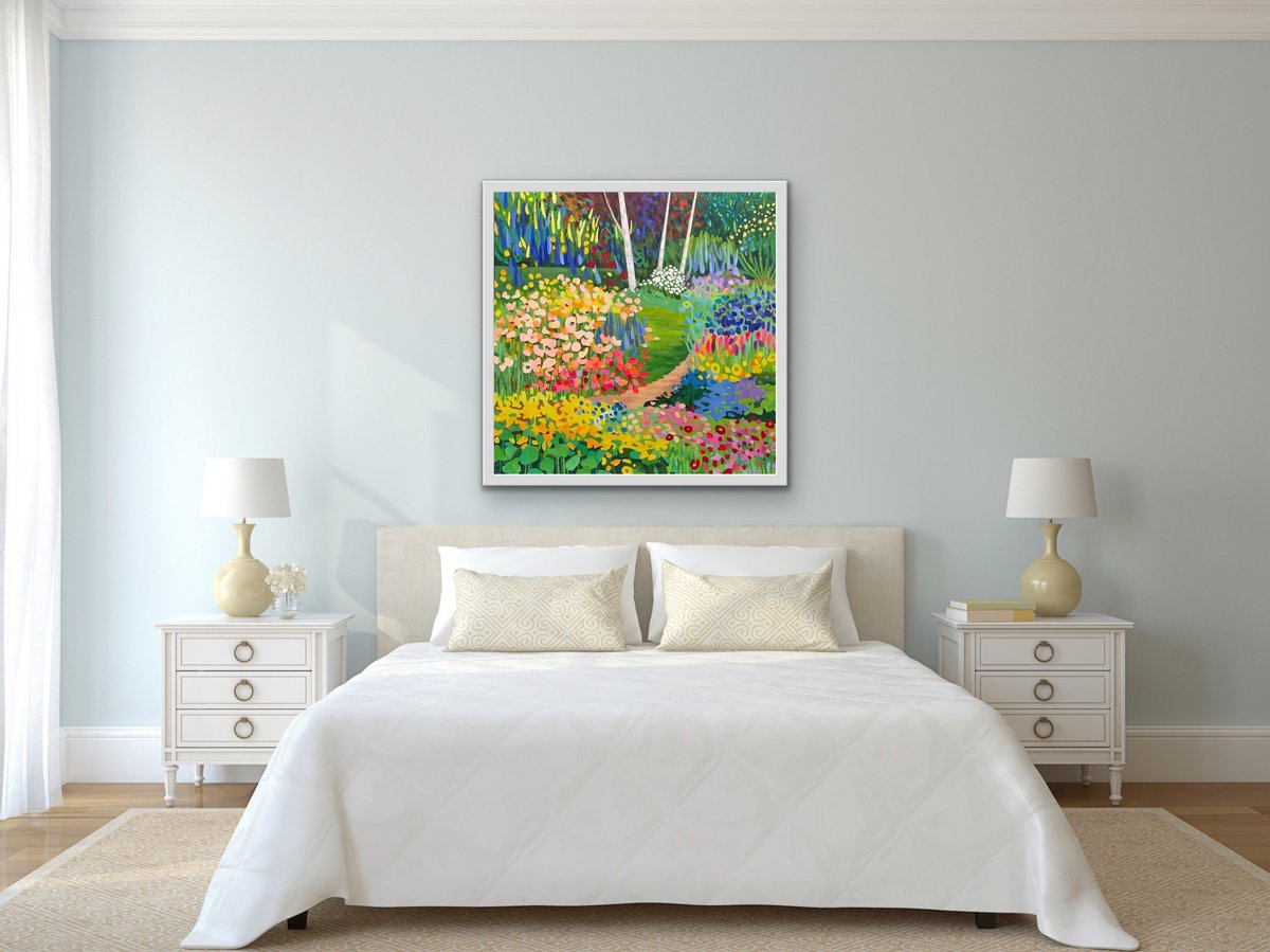 Impressionistic Botanical Acrylic Painting By Christine Harrison, 40 X 40, Flower Garden Iii, Original Artwork