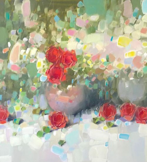 Flowers, Oil painting, One of a kind, Handmade artwork by Vahe Yeremyan