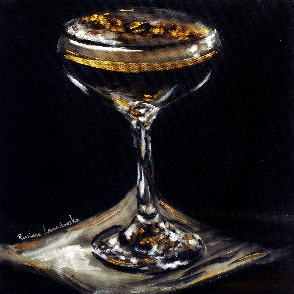 Photorealistic Still Life Oil Painting By Ruslana Levandovska, 12 X 12", The Espresso Affair, Original Artwork