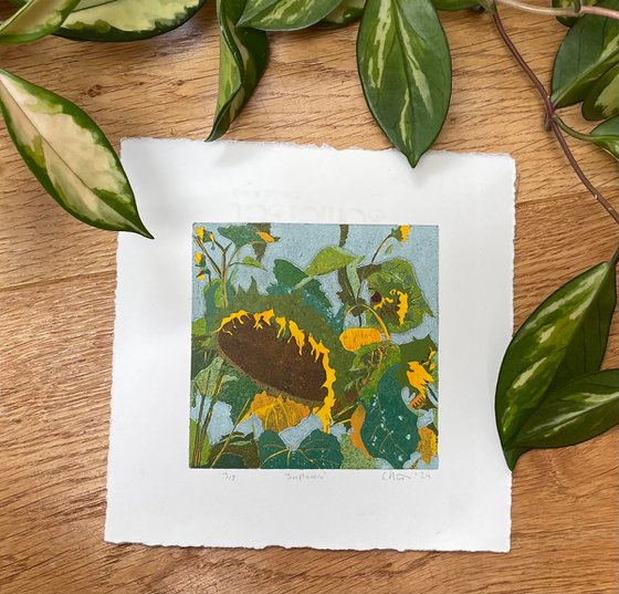 Sunflowers Linocut Mini Print