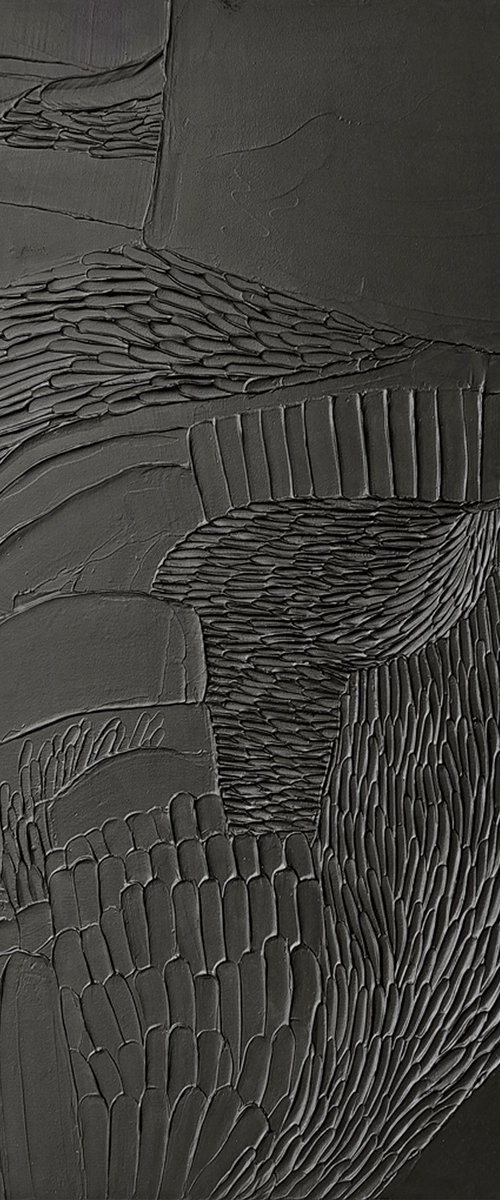 "Black Fluency 4" black textured acrylic art by Denіs Chornobrovkin