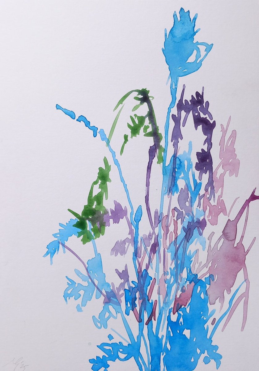 Abstract Botanical Watercolour By Adam Grose Ma Pgce, 12 X 16, Wildflowers, Original Artwork
