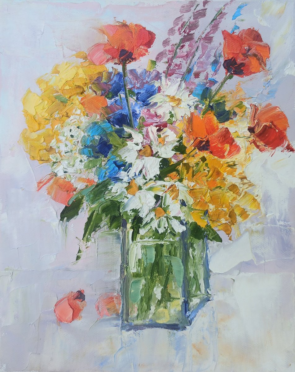 Impressionistic Botanical Oil Painting By Hrach Baghdasaryan, 9 X 12, Wildflower Bouquet, Original Artwork