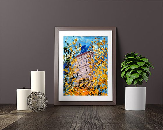 NYC Fall Painting Cityscape Original Art New York Small Oil Artwork Autumn Impasto Pallete Knife Wall Art 6 by 8" by Halyna Kirichenko