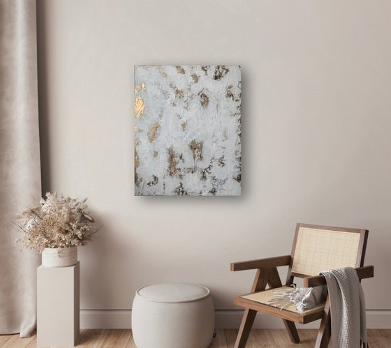 Luminous Whispers. Gold and white decor abstract canvas Artwork