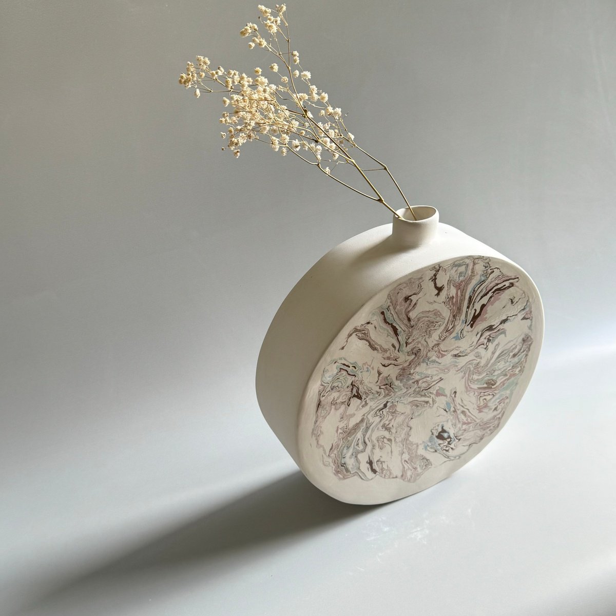 Geometric Abstract Clay Sculpture By Ceramicabeli Alexandra Beliba, 11 X 13, Marble Mirage, Original Artwork