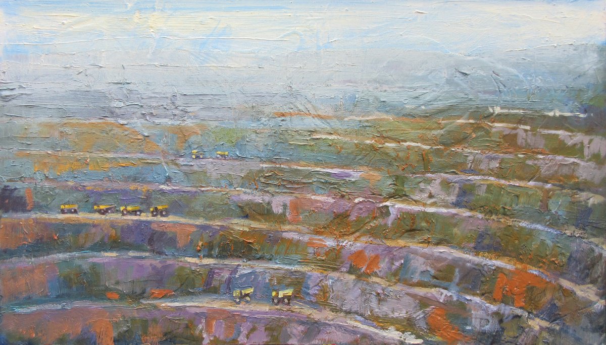 Impressionistic Landscape Oil Painting By Alan Pergusey, 26 X 16, Quarry, Original Artwork