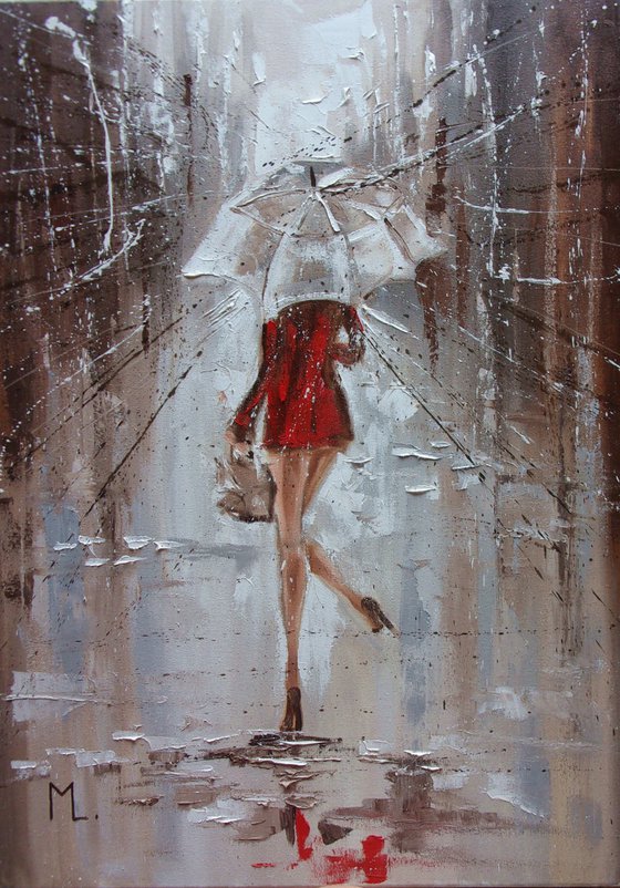 " NOVEMBER RAIN ... "   street spring summer original painting CITY palette knife GIFT