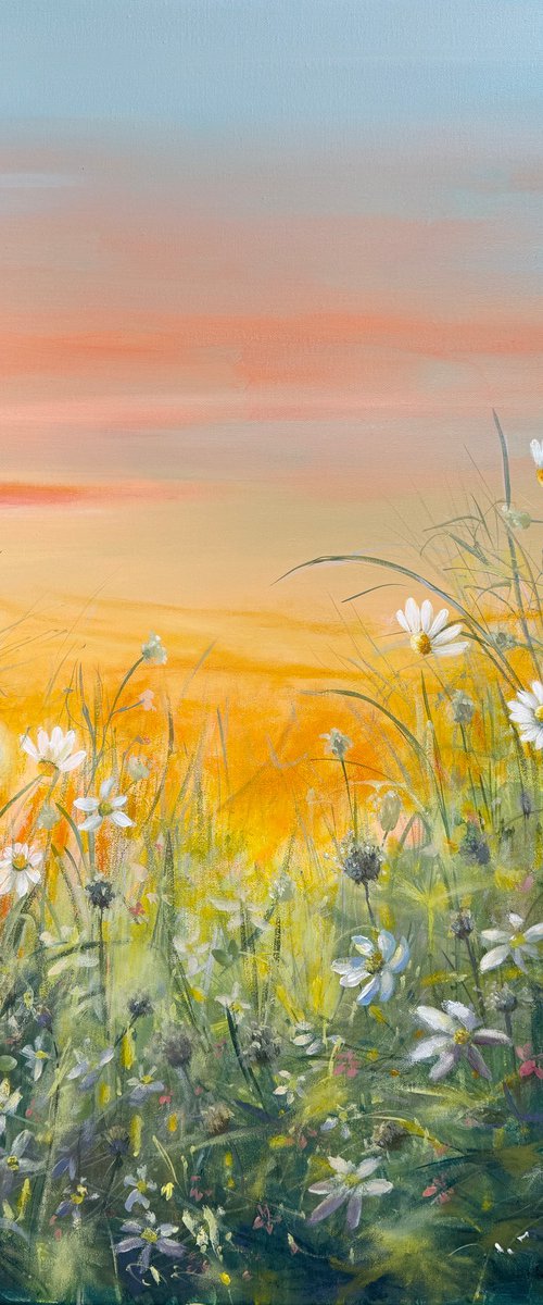 Golden meadow at dusk by Emma Sian Pritchard