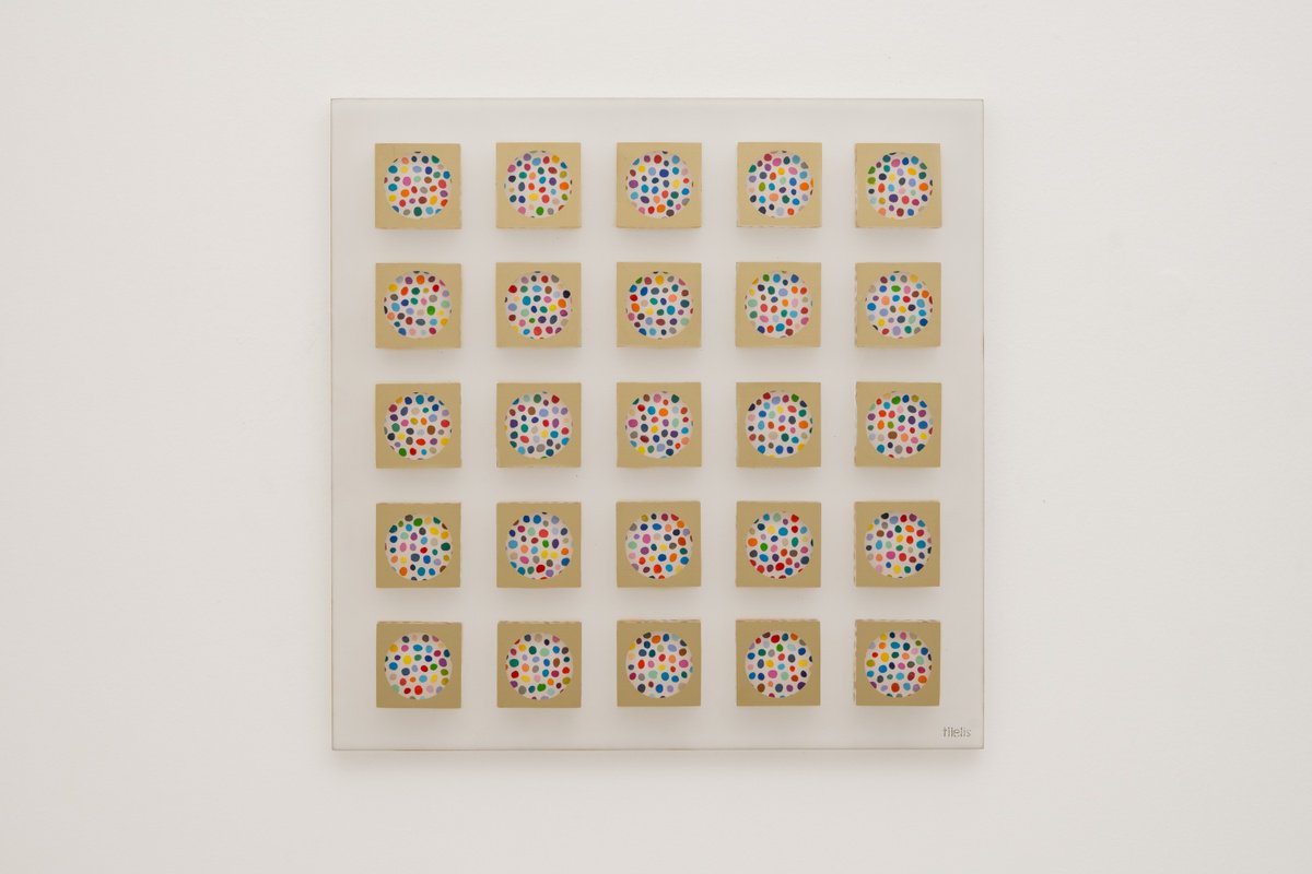 Abstract Sculpture By George Tilelis, 22 X 22, Window To The Colors, Original Artwork