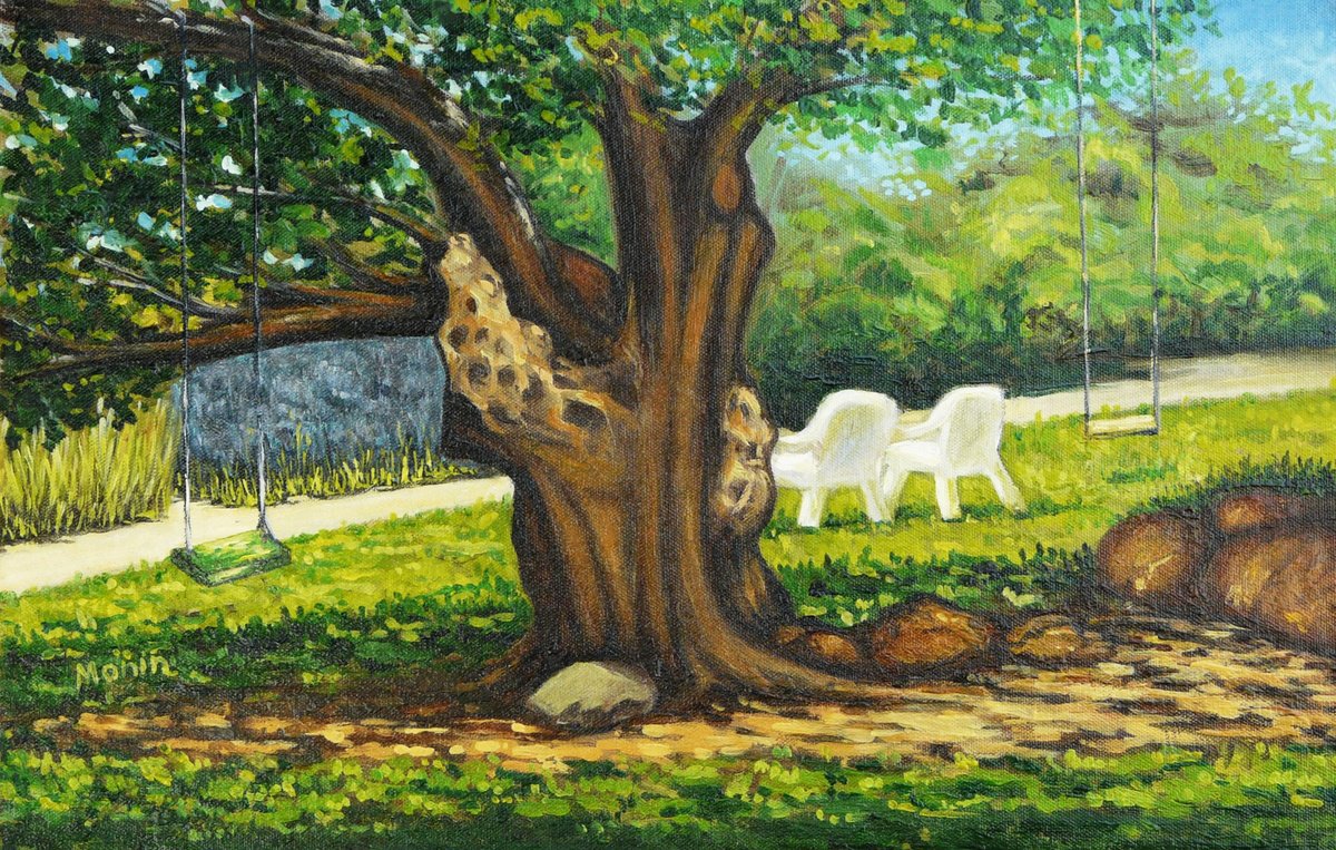 Impressionistic Landscape Oil Painting By Sergei Monin, 18 X 11", Swing, Original Artwork