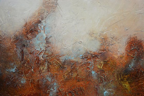 Large abstract painting -The Mystery of Sargasso Sea, - large beige orange abstract landscape