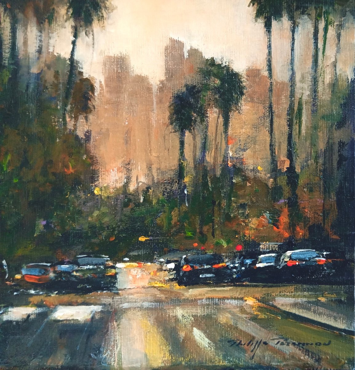 Impressionistic Painting , Los Angeles N° 2215 By Philippe Perennou, 7 X 7, Artwork For Sale On Artfinder