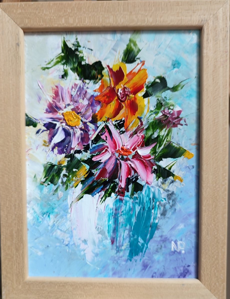 Impressionistic Botanical Oil Painting By Nataliia Plakhotnyk, 7 X 10", In A Vase, Original Artwork