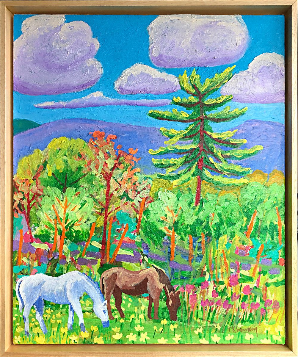 Impressionistic Landscape Acrylic Painting By Tony Khawam, 20 X 26", Horses Of The Highlands, Original Artwork