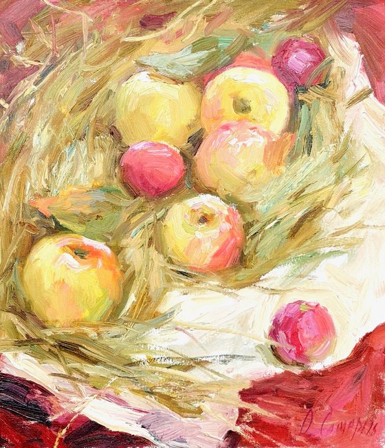 Apples on velour grasses