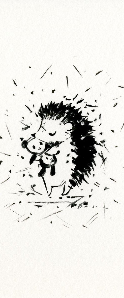 Adorable Hedgehog 2 - Small Minimalist Ink Illustration by Kathy Morton Stanion by Kathy Morton Stanion