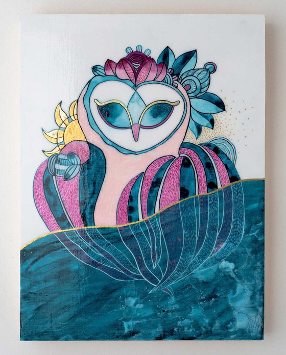 Daydreaming Owl Painting