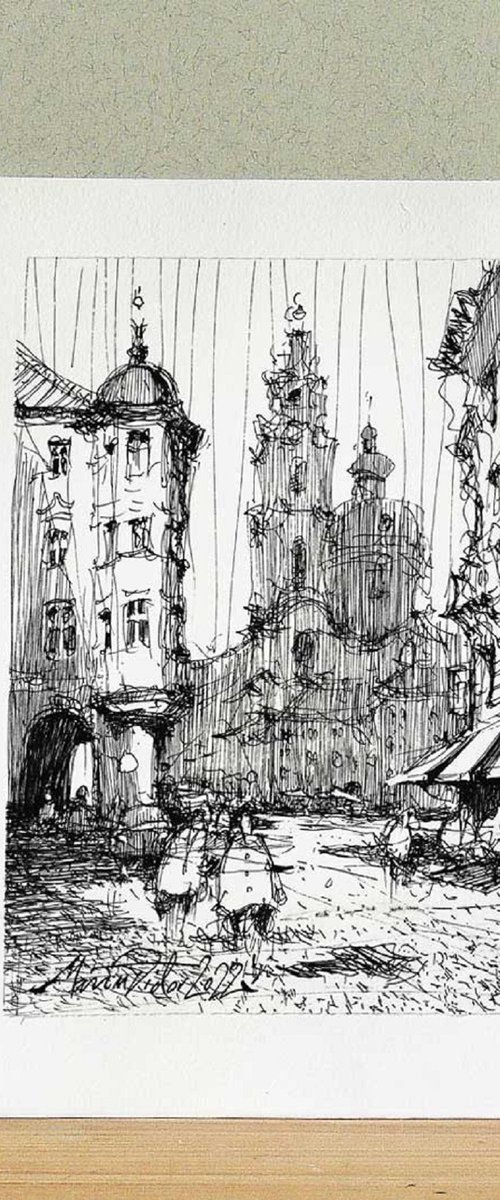 Prague ink drawing. by Marin Victor