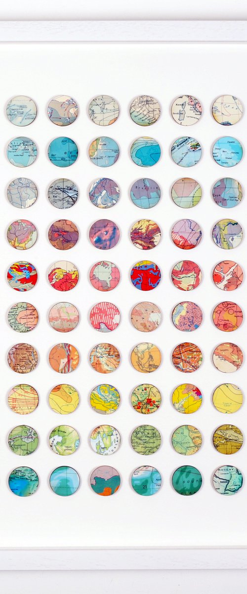 100 Rainbow Map Dots Geometric Artwork white frame by Amelia Coward