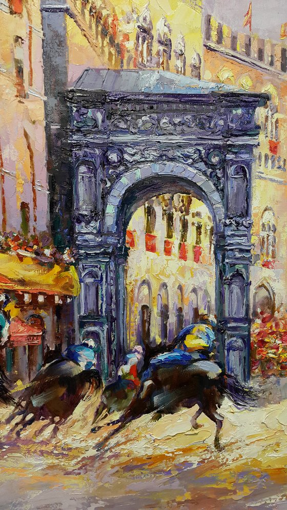 Palio di Siena - horse race, original oil painting