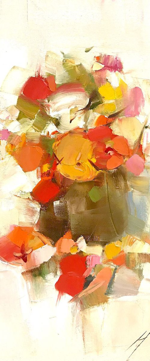 Pansies, Oil painting by Palette Knife, One of a kind, Handmade artwork by Vahe Yeremyan