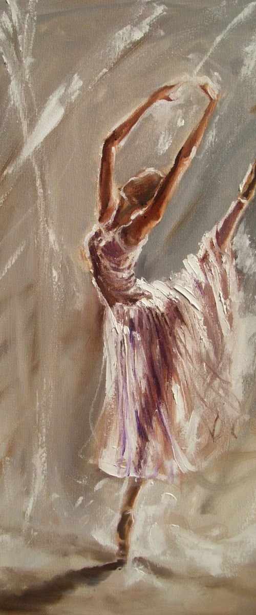 " MYSTERY OF BALLET "- ballerina liGHt  ORIGINAL OIL PAINTING, GIFT, PALETTE KNIFE by Monika Luniak