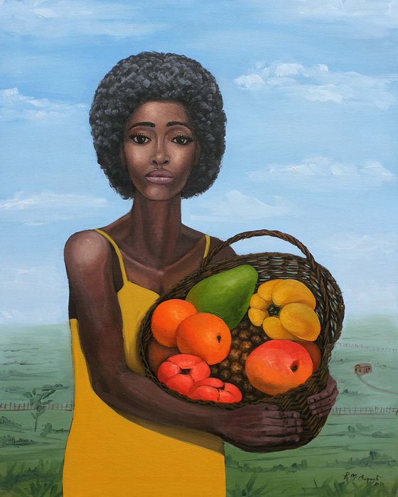 Woman with a fruit basket Oil painting by Raul M. Sarante