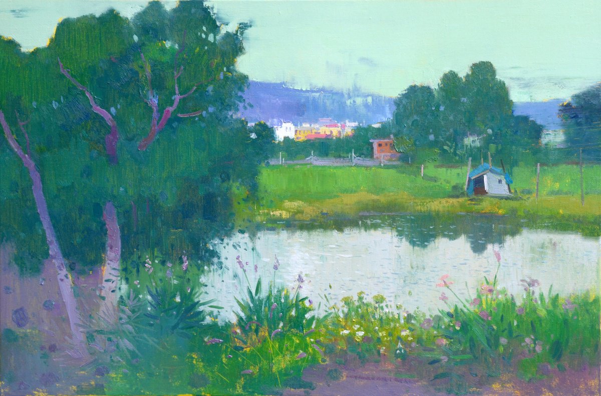 Impressionistic Landscape Oil Painting By Jianzhe Chon, 35 X 24, Summer In The Village 151, Original Artwork